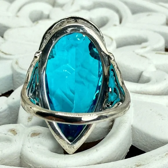 Bali Legacy Caribbean Quartz Peacock Ring 26.25ct Sterling Silver Size 9 NWT - Picture 5 of 17